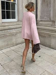 Soft Style Women's Pink Knitted Long Sleeve Regular Length Slightly Elastic Sweater, Ideal Choice For Creating Fashionable Autumn, Winter And Spring Outfits. - Pink - View 7
