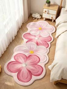 1PC Pink Floral Cluster Faux Cashmere Plush Rug, Thickened Washable Autumn Winter Floor Mat, Casual Decorative Small Carpet For Living Room, Bedroom & Light Outdoor Home Decor - A - View 6
