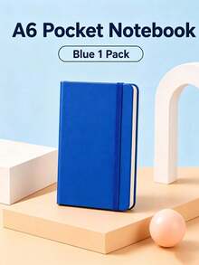 A6 Pocket Hardcover Notebook, 84 Sheets Thick Beige Paper, Premium PU Cover, Strap Design, Lined Pages, 7 Colors, Office Study Portable Memo Pad - Multicolor - View 5
