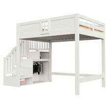 Bed Frame White With Storage Multifunctional Solid Wood 252.5 X 145 X For Bedroom And Kids Room - 白色 - 查看 9