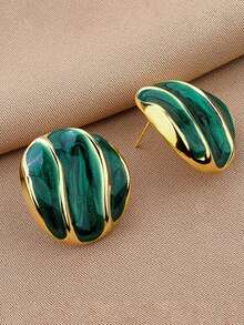 1 Pair Daily Wear Stud Earrings For Women, Wedding Engagement Party Jewelry, Valentine's Day Gift - Golden Yellow + Green - View 3