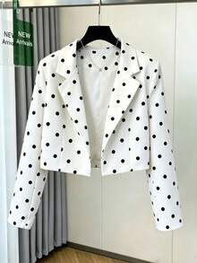 Women's White Polka Dot Short Blazer Woven Fabric Long Sleeve Classy Outfit - White - View 1