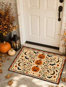 1-Pc Halloween Pumpkin Print Outdoor Non-Slip Doormat, Bathroom Mat, Kitchen Mat, Decorative Rug, Multi-Functional Mat, Hallway Rug, Soft, Convenient, Slip-Resistant, Kitchen Indoor/Outdoor Entrance, Bedroom, Home Decoration, Machine Washable. - Multicolor - View 2