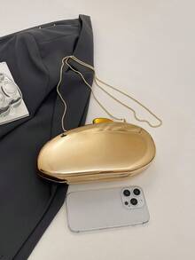 女款晚宴手拿包，純色硬殼，雙色金屬扣，可拆卸鏈條肩帶，時尚便攜硬殼手提包，適合婚禮、派對、舞會 - 香檳色 - 查看 4
