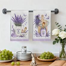 MEMNUN 2件裝紫色薰衣草印花廚房抹布，40*60cm/45*70cm，格紋蝴蝶結水彩花卉軟超細纖維洗碗布、洗碗巾、手巾，廚房與浴室日常家居裝飾，適合廚房與餐廳裝飾，四季適用 - 彩色 - 查看 8