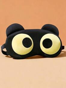 Cute Cartoon Bear Eye Mask - Soft Polyester Fiber Light-Blocking Sleep Mask, Adjustable Zipper Design, Yellow & Black Color, Suitable For Travel, Work, Napping - No Battery Required, Durable Material, Office Employee Essential - Upgraded Version - View 10