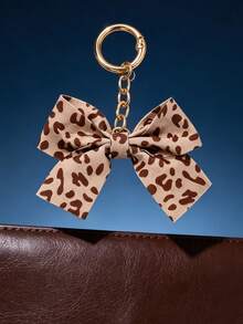 1Pc Leopard Print Double Layer Bow Ornament,Thick Linked Chain, Sturdy Fabric Texture, Retro Versatile Decor Keychain Bag Charm Gift - Multicolor - View 4