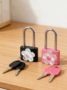 Small Luggage Padlock, Metal Key Padlock, Metal Mini Padlock With Cute Transparent Flower Decoration, 2 Keys Included, Small Combination Lock, No Assembly Required, Suitable For Luggage, Pencil Case, Backpack, Travel Accessories, School Locker, Sports Locker, Fence, Toolbox, Perfect For Graduation Season, Back To School, Teacher's Day Gift, Travel Accessory - Multicolor - View 5
