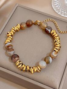 Vòng tay chuỗi xoắn hạt đá tự nhiên phong cách Boho vintage bằng thép không gỉ, trang sức vàng cho nữ, tiệc tùng, hàng ngày, quà tặng Giáng Sinh/Mùa thu/Rave/Sinh nhật/Halloween - Nhiều màu - Xem 6