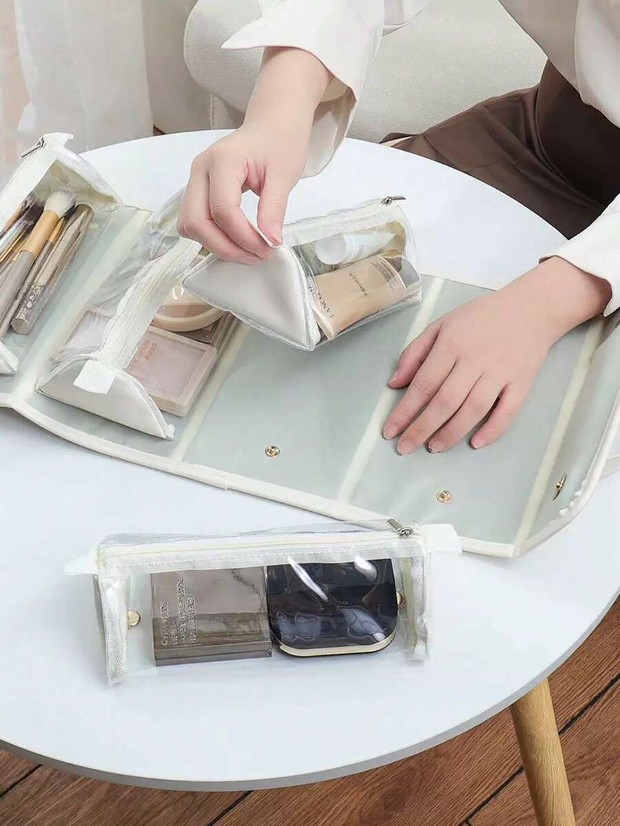 1pc Waterproof Foldable Detachable 4-In-1 Makeup Bag, Large Capacity Toiletry Bag For Women, Portable Travel Handheld Storage Bag