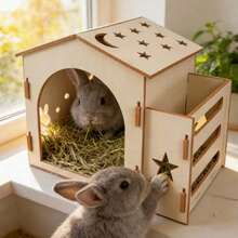 Medium Rabbit Castle, Wooden Rabbit House And Hay Feeder, Detachable Rabbit Hideout, Indoor Hamster Castle, Small Animal House And Habitat, Suitable For Small Rabbits, Ferrets And Other Small Animals (1 House With Feeder) - one-size - View 3