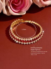 1pc Exquisite Dual-Tone Chain Bracelet, Bridal Wedding Party Jewelry, Suitable For Daily Wear, Banquet, Halloween, Anniversary - Red - View 4
