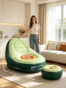 Avocado Flocked Inflatable Sofa With Footstool, Lazy Sofa Couch Portable Air Lounger Chair, Indoor Outdoor Recliner For Living Room Bedroom Balcony Camping - Multicolor - View 5