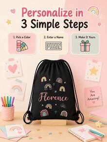 Customized Wildlife Zoo Animal Name Drawstring Bag - Personalized Zoo Text Backpack, Suitable For Picnic, Unique Gift Bag, Can Be Used As Birthday Party, Baby Shower Gift And Customized Birthday Gift - Multicolor - View 5