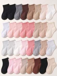 1/12/24 Pairs Random Style Children's Ribbed Socks, Neutral Earth Tone ...