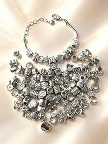 25/50/80/100/150/200/300/500/1000pcs Silver Random Acrylic Beads, For Jewelry Making, Bracelets, Necklaces And Craft Accessories - Silver - View 5