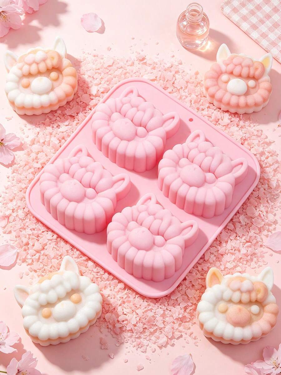 4-Cavity Cartoon Alpaca Silicone Mold 2 Pieces Set With Dropper, Easy Release, DIY Chocolate Jelly Pudding Baking Tool, Suitable For Handmade Baking, Chocolate Making, Cake Decoration, Handmade Soft Candy, Home Baking - Multicolor - View 1