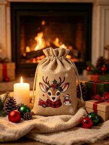 12 buah Tas Kado Linen Natal, Ukuran 14,99 x 9,91 cm, Tas Kado Serut yang Dapat Digunakan Kembali, 5 Desain Bertema Natal Acak, Sempurna untuk Souvenir Pesta Natal, Hadiah Ulang Tahun, dan Dekorasi Pohon Natal - MultiWarna - View 4