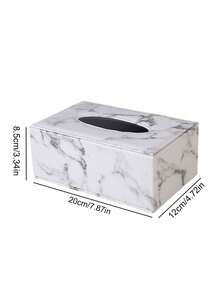 White Marble Pattern Tissue Box Holder, PU Leather With White Stitching, Bathroom Storage, Bathroom Decor, Autumn Decor, Back To School, New Home, Living Room, Kitchen, Napkin Holder - White Marble - View 10