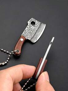Mini Pocket Knife Keychain, Exquisite Wood Grain Texture Comfortable Wooden Handle, Portable Compact Daily Tool, Fashionable Hiking Bag Pendant, Durable Eye-Catching Charm - Multicolor - View 5