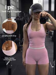 Minimalist Contrast Color Tank Top, Textured Daily Wear First Choice, Simple Elegant Fit, Versatile For Shopping, Dating, Commuting - Pink - View 3
