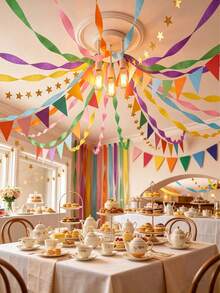 Rainbow Party Decoration Set, Includes Colorful Crepe Paper Banner, Gold Star Garland Backdrop And Flags, Suitable For Wedding Party, Luxury Birthday Party Hanging Decoration - Multicolor - View 4