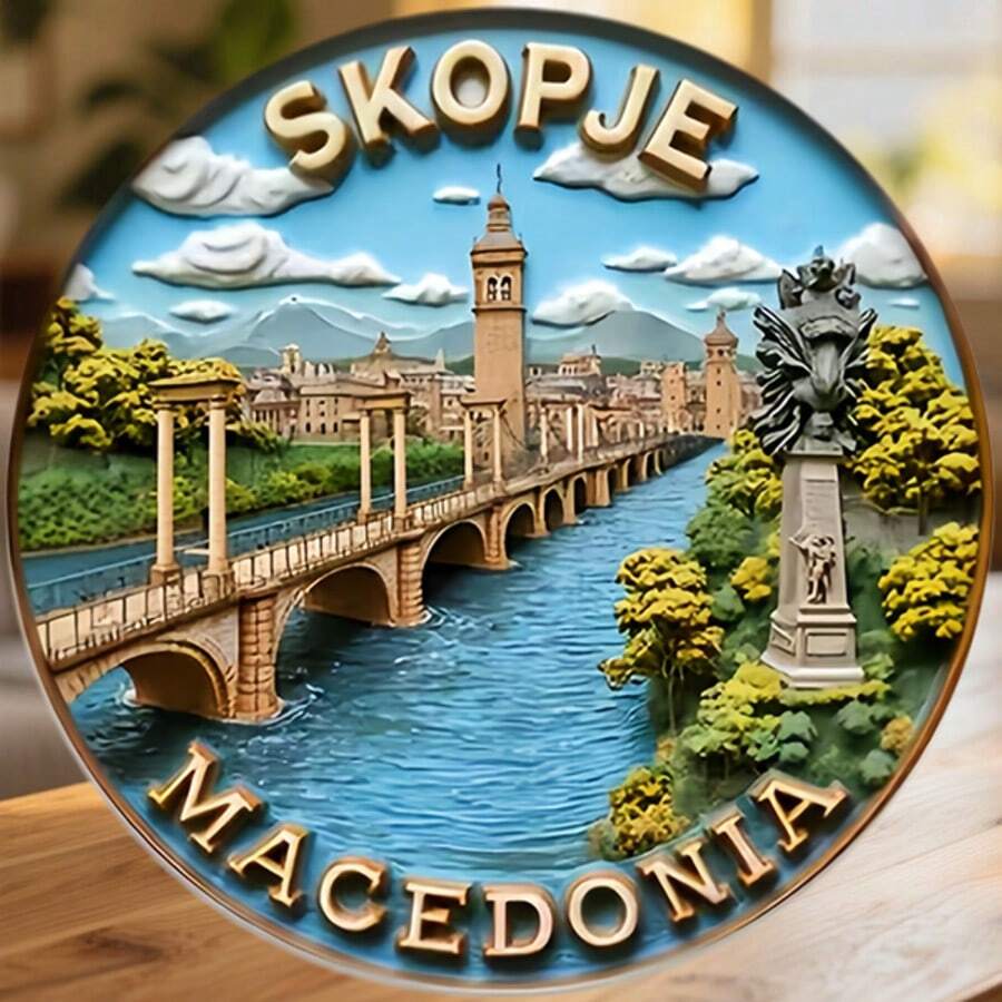 Skopje Macedonia Stone Bridge Over The Vardar And The Old Town's Quiet Harmony Magnet Where The Soul Writes Its Story In Warm Stone Keepsake For All Metal Surfaces Throughout The Home - A - View 1