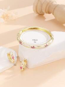 2pcs/Set Vintage Enamel Starfish Jewelry Set Gold Plated Bangle Bracelet Huggie Hoop Earrings Coastal Beach Jewelry For Women - White - View 5