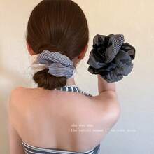 1pc Striped Double-Layer Organza Patchwork Scrunchie, Soft Mesh Fabric, Double-Layer Stitched Craftsmanship, Classic Black And White Striped Design, Minimalist Korean Casual Style, Suitable For Commuting Girls, Perfect For Daily Outings, Shopping, Photography, Fresh And Versatile Hair Tie Hair Scrunchies - Multicolor - View 5