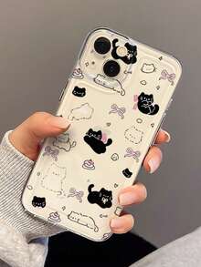 1pc New Bow Cat Brand Personalized Pattern Perforated Transparent TPU Full Coverage Lens Anti-Drop Fashion Phone Protective Case Compatible With Iphone 17 16 15 14 13 12 11 Pro Max A56/55/54/53/52/51 S25/24/23/22/21 Series Exquisite Gift. - Multicolor - View 3