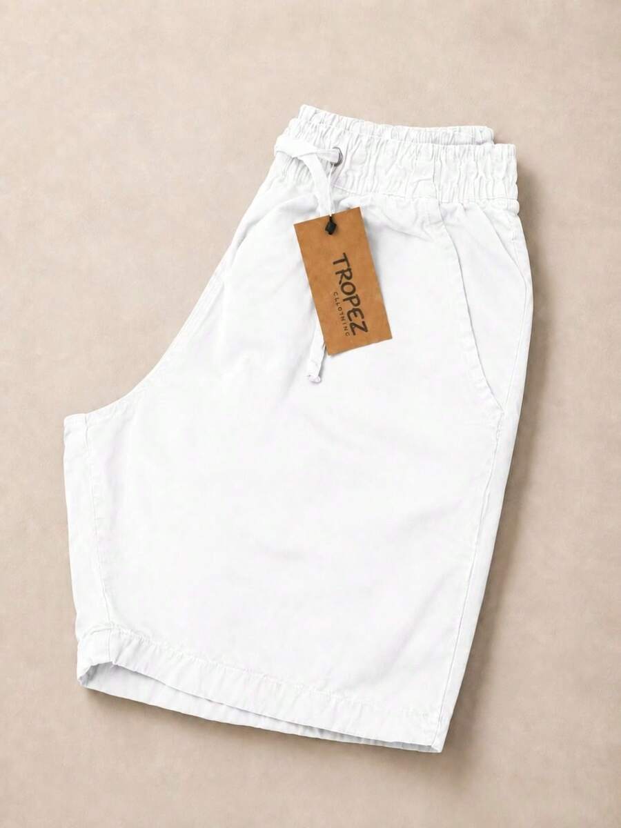 Men's Twill Shorts Simple Casual Fabric Pocket Drawstring Bermuda Shorts - White - View 1