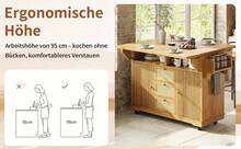 Kitchen Island Natural With Storage Adjustable Foldable Made Of Wood For Kitchen - Natural - View 8