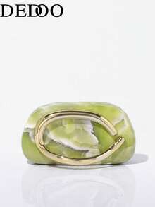 Bolso de mano de noche para mujer, patrón de remolino de mármol verde, asa en forma de C dorada, bolso de mano portátil de carcasa dura moderno, adecuado para discoteca, fiesta y baile - Verde - Ver 2