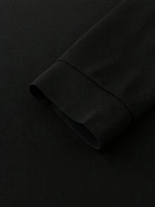 男士純色長袖翻領 Polo 衫，簡約通勤休閒基礎鈕扣上衣 - 黑色 - 查看 6