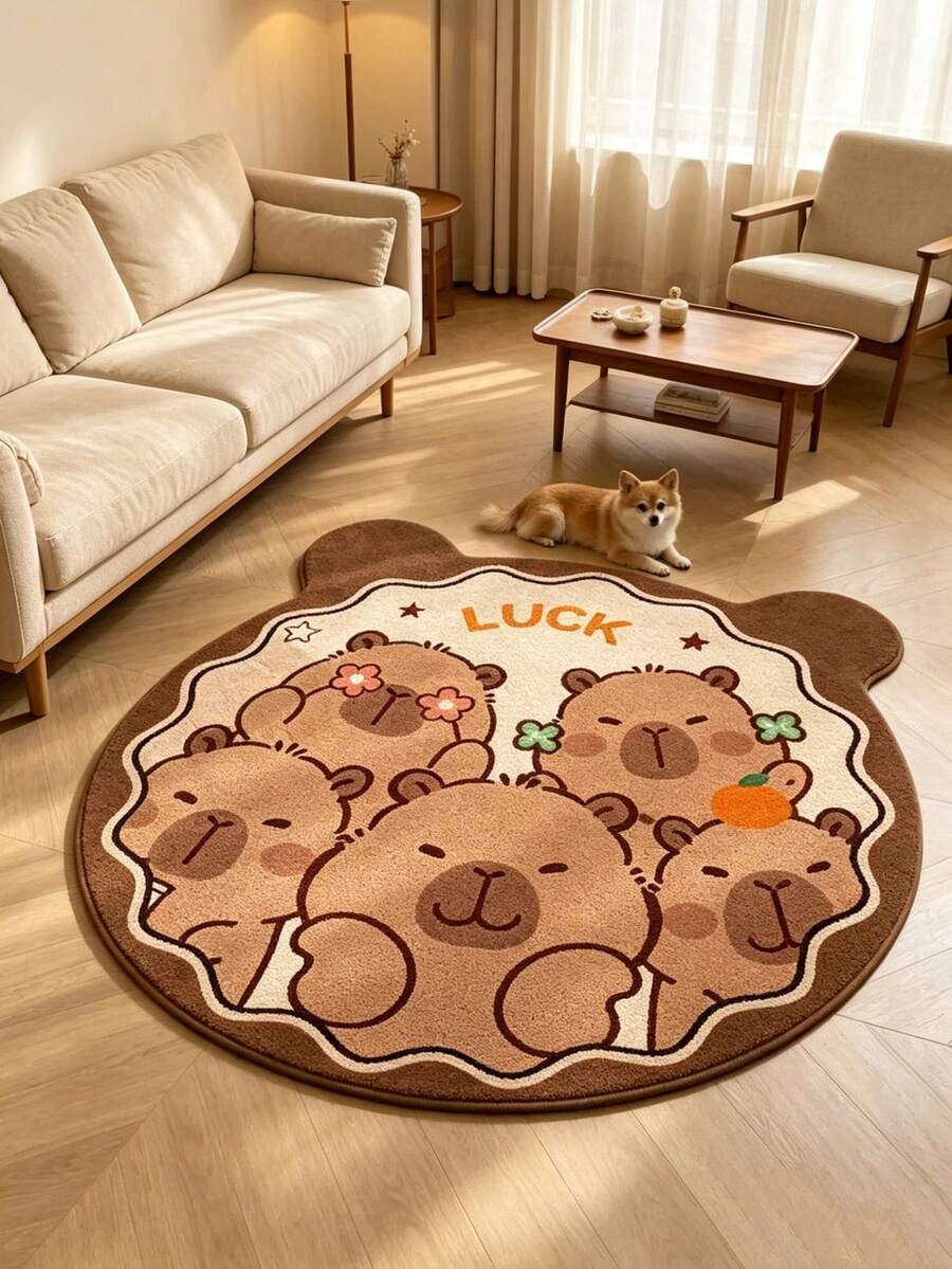 1pc 2026 New Arrival, Capybara Shaped Plush Rug, Bear Ear Design Cartoon Round Mat For Bedroom Bedside, Soft Absorbent, Decorative Rug, Bedroom Decor, Small Rug, Carpet, Home Decor, Living Room Rug, Living Room Small Rug, Bedroom Carpet, Living Room Home Decor, Outdoor Rug, Washable Rug - Multicolor - View 1