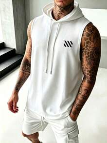 ZYNTH BALENO Camiseta de tirantes con capucha y estampado casual para hombres, adecuada para fitness, deportes al aire uso en todas las estaciones - Blanco - Ver 3