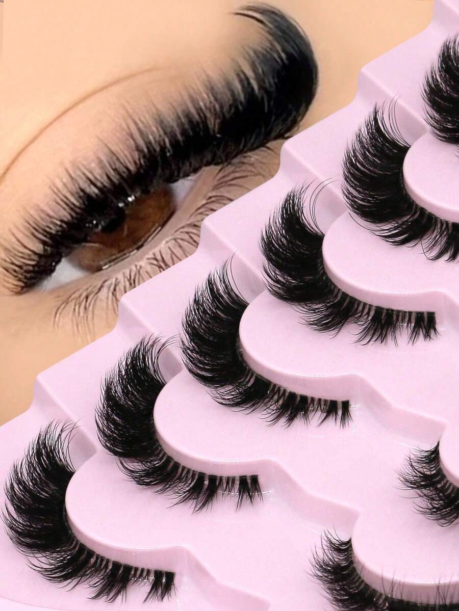 7 Pairs Thick 3D Fox Style False Eyelashes, Handmade Fluffy Fan Shape, Natural Curl With Strong Layered Effect - Multicolor - View 1