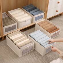 1/2pcs Foldable Fabric Storage Box, Linen Material With Transparent Window And Reinforced Handle, Sturdy Denim Clothing Storage Organizer, Stackable Toy Storage Bin For Living Room, Wardrobe And Closet - White - View 10
