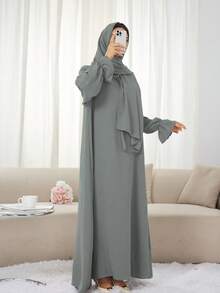 1 buah Gaun Muslim Elegan Ukuran Besar dengan Manset Berlipit dan Desain Lipatan Depan, Gaya Klasik Serbaguna, Mudah Dipadukan dengan Pakaian Islami, Khimar, dan Jubah Abaya Apa Pun - MultiWarna - View 15