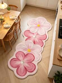 1PC Pink Floral Cluster Faux Cashmere Plush Rug, Thickened Washable Autumn Winter Floor Mat, Casual Decorative Small Carpet For Living Room, Bedroom & Light Outdoor Home Decor - A - View 7