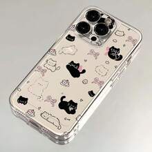1pc New Bow Cat Brand Personalized Pattern Perforated Transparent TPU Full Coverage Lens Anti-Drop Fashion Phone Protective Case Compatible With Iphone 17 16 15 14 13 12 11 Pro Max A56/55/54/53/52/51 S25/24/23/22/21 Series Exquisite Gift. - Multicolor - View 4