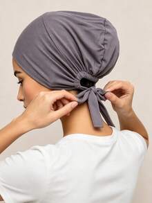 1 pieza Sombrero de mujer de unicolor con cordón, pañuelo elástico con cordón y forro interior - Gris oscuro versión mejorada - Ver 3