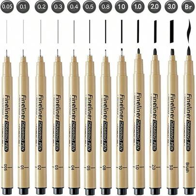 Juego de 12 bolígrafos de punta fina de micro delineador, bolígrafos de dibujo de línea fina con tinta negra de múltiples tamaños, marcadores de boceto resistentes al agua, adecuados para artistas, anime, bullet journal y trabajos de delineado