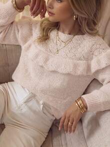 Women's Autumn/Winter New Elegant Pink Ruffle Knit Top, Suitable For Workplace Commute, Office Wear, Business Professional, Daily Casual Autumn - Pink - View 3