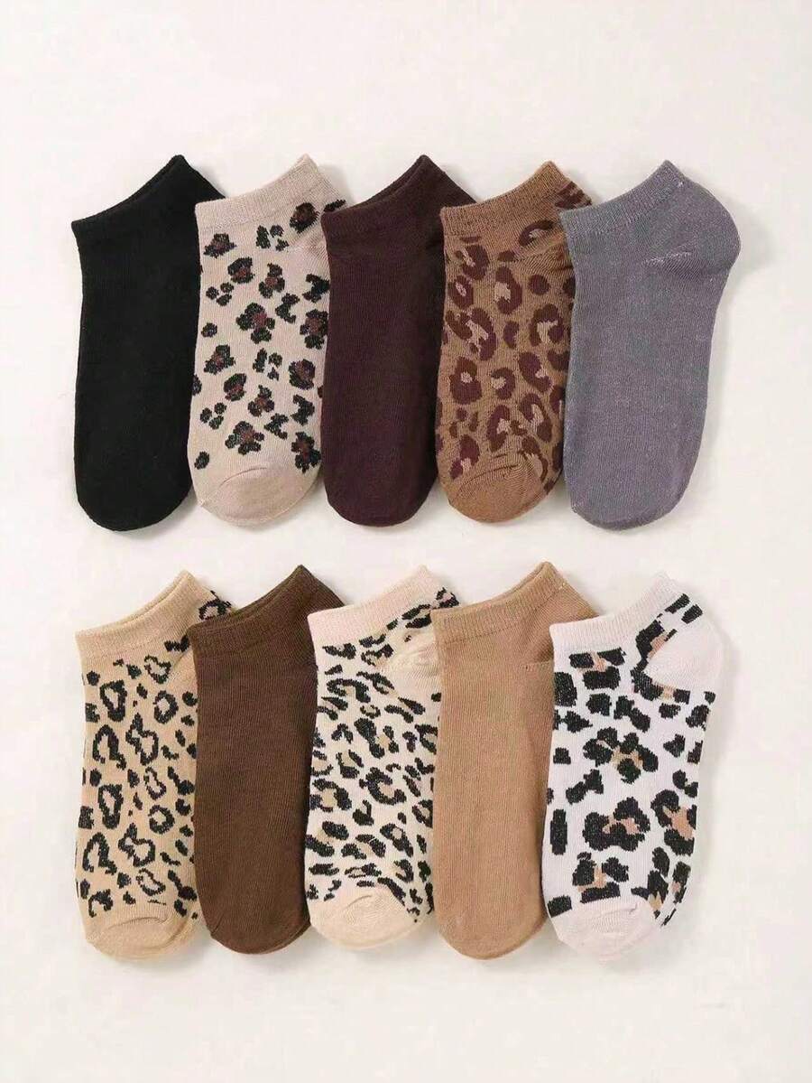 1/5/10 Pairs Women's Invisible Socks, Retro Leopard Print Low-Cut ...
