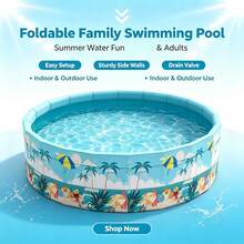 1pc Tropical Round Swimming Pool, Portable Foldable Pool Without Inflation, Blue Palm Tree Print, PVC & Oxford Fabric Material, Quick Setup Home Pool, Suitable For Backyard, Beach, Garden And Indoor Summer Fun - A - View 4