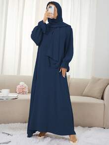 1 buah Gaun Muslim Elegan Ukuran Besar dengan Manset Berlipit dan Desain Lipatan Depan, Gaya Klasik Serbaguna, Mudah Dipadukan dengan Pakaian Islami, Khimar, dan Jubah Abaya Apa Pun - MultiWarna - View 4