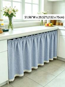 1 buah Tirai Pendek Gingham Elegan, Rok Meja, Dekorasi Trim Renda Unik, Tirai Jendela Gaya Kafe, Cocok Untuk Jendela Lemari, Dapur, dan Kamar Mandi - Blue and White - View 10