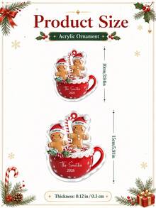 Personalized Christmas Gingerbread Man Mug Ornament, Customized Name Text, Family Member Christmas Tree Hanging Decoration, Red Mug Candy Cane Gingerbread Man Winter Holiday Theme Design, Suitable For Christmas Tree, Fireplace Mantel, Living Room, Entryway, Party Decoration And Family Keepsake, Christmas Gift, Christmas Stocking Tag, Bauble - Multicolor - View 3