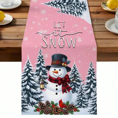 Christmas Snowman Snowflakes Xmas Tree "Let Snow Words" Table Runner Holiday Party Decor Reusable Winter Xmas Kitchen Dining Table Runner Christmas Decorations